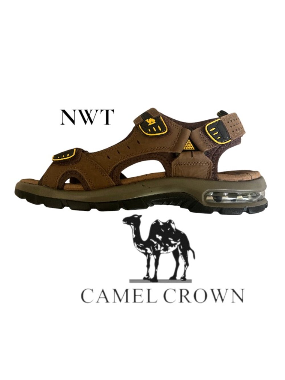 NWT Camel Crown Men's Open Toe Velcro Leather Sandal Size 10